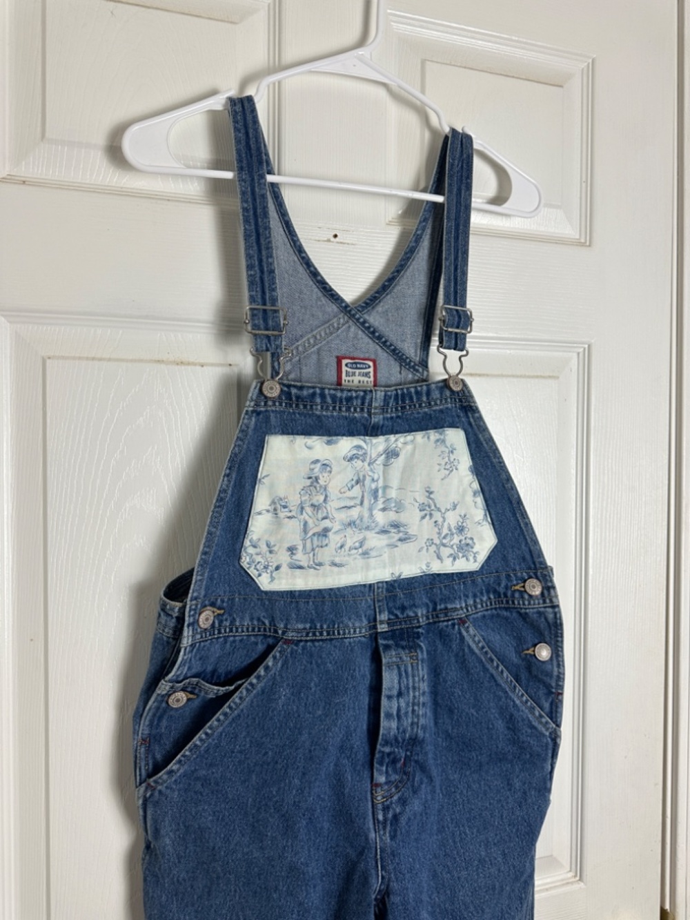 Old Navy Vintage Toile Coquette Patchwork Denim Cotton Overalls Women Size 12